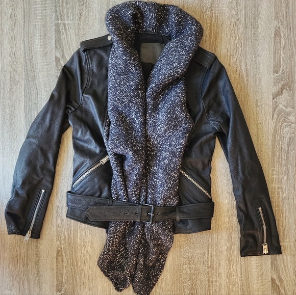 AllSaints Texture Wrap Leather and Wool Biker Jacket Size 8 - Picture 5 of 10